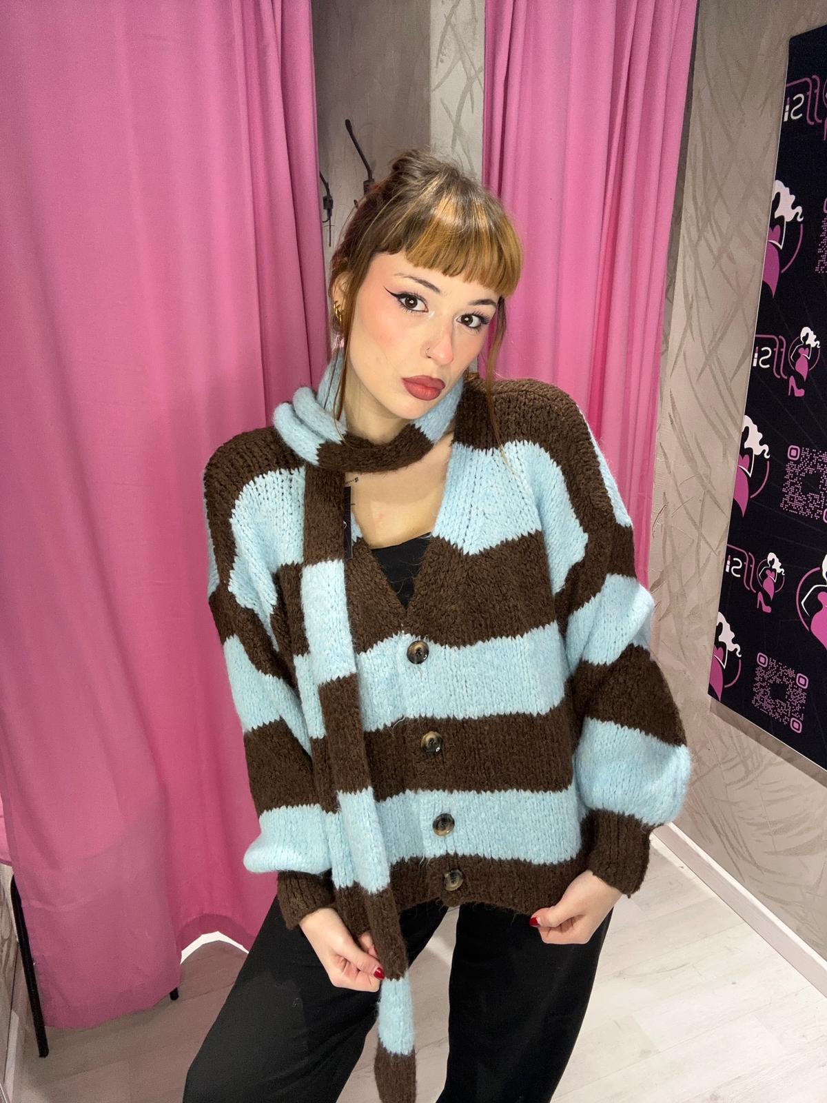 Cardigan con sciarpa a righe