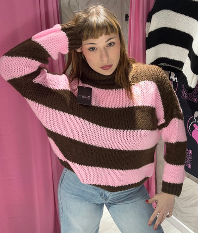 Maglione Righe Collo Ampio #00194