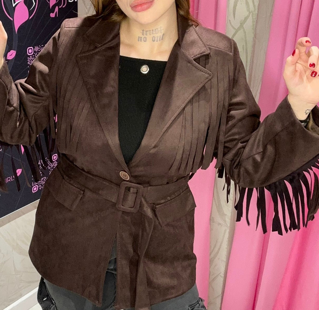 Giacca scamosciata con frange